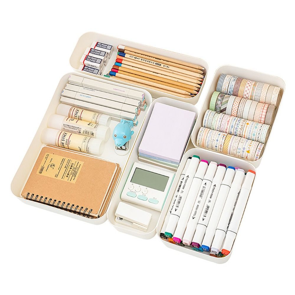 Simple Plastic Desktop Storage Box Large Capacity Stackable Drawer Divider Storage Box Solid Color Sundries Stationery Container Home Office