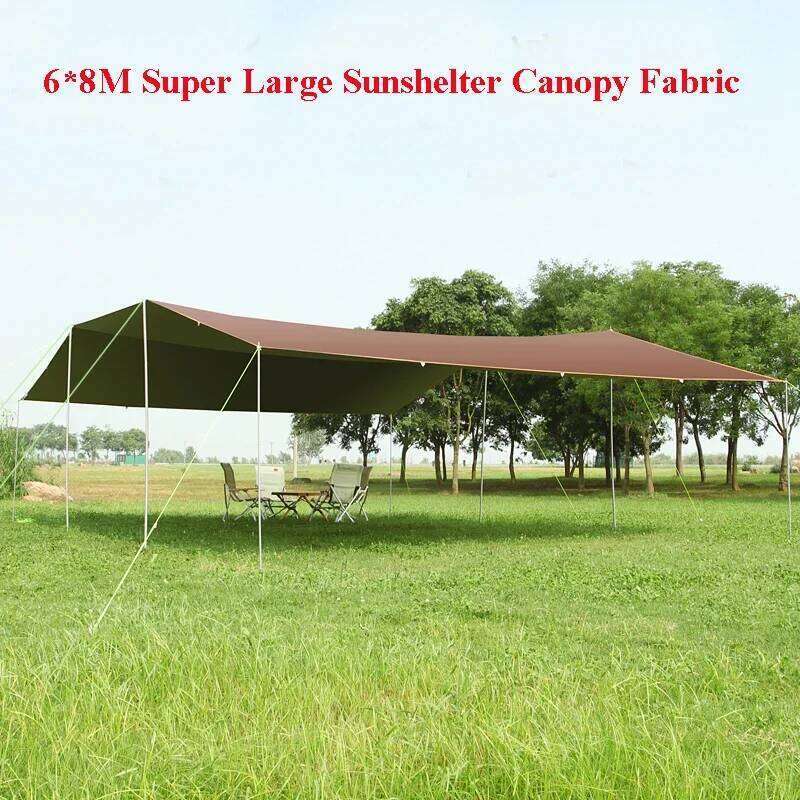 Without Poles6*8m Large Canopy Waterproof Oxford Sier Coated Outdoor Camping Awning Sunshelter Tarp More Hanging Points