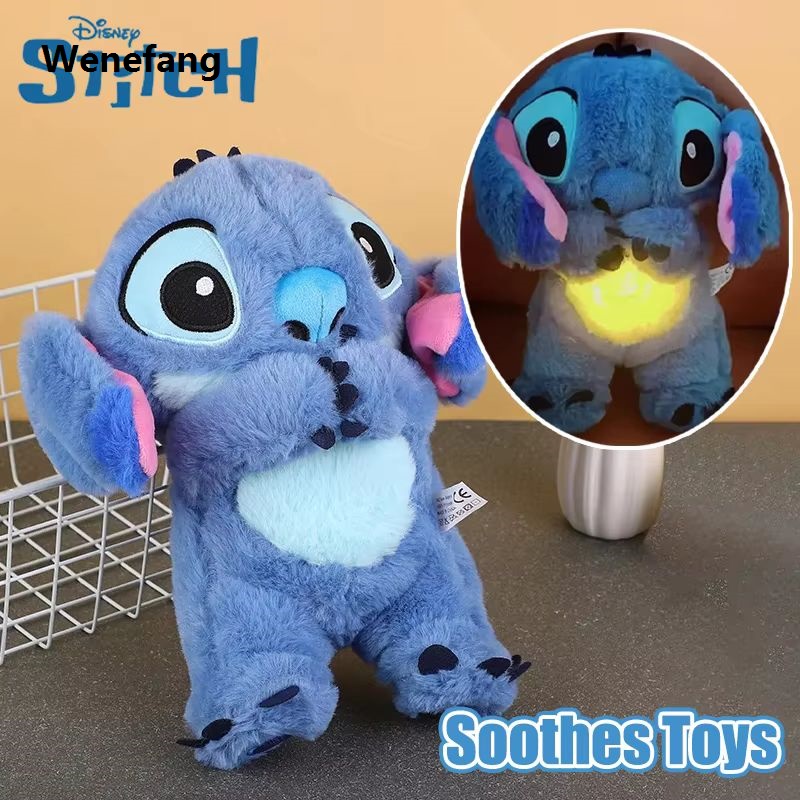 Wenefang Hot selling Lilo Stitch Plush Doll Breath Toy Child Peluche Kawaii Fashion Soothes Anime Baby Music Light Sleep Blue Stitch Toys Gift