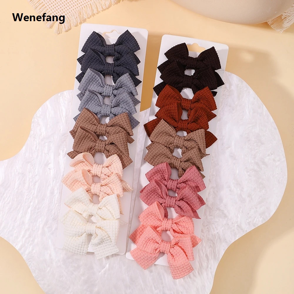 Wenefang 10Pcs/set Soft Cotton Bow Hairpin Girl Sweet Plaid Design Hairclip High Quality Solid Color Lovely Hairgripe Barrettes Kids Hair Accessories