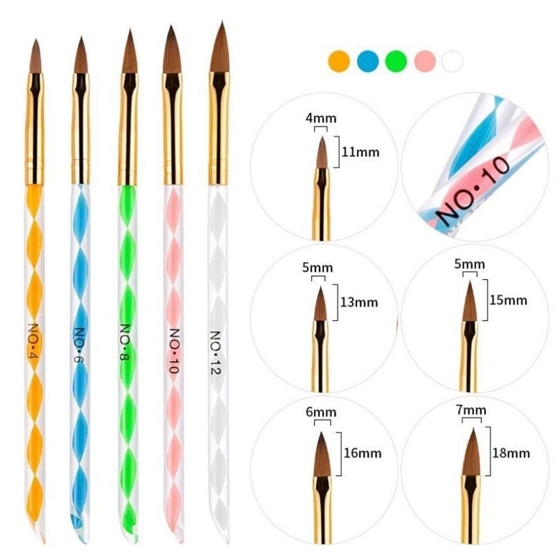 5 Pieces Excellent Quality Professional Nail Art Pen Brush For Acrylic Liquid, UV Gel Nail Acrylic Powder