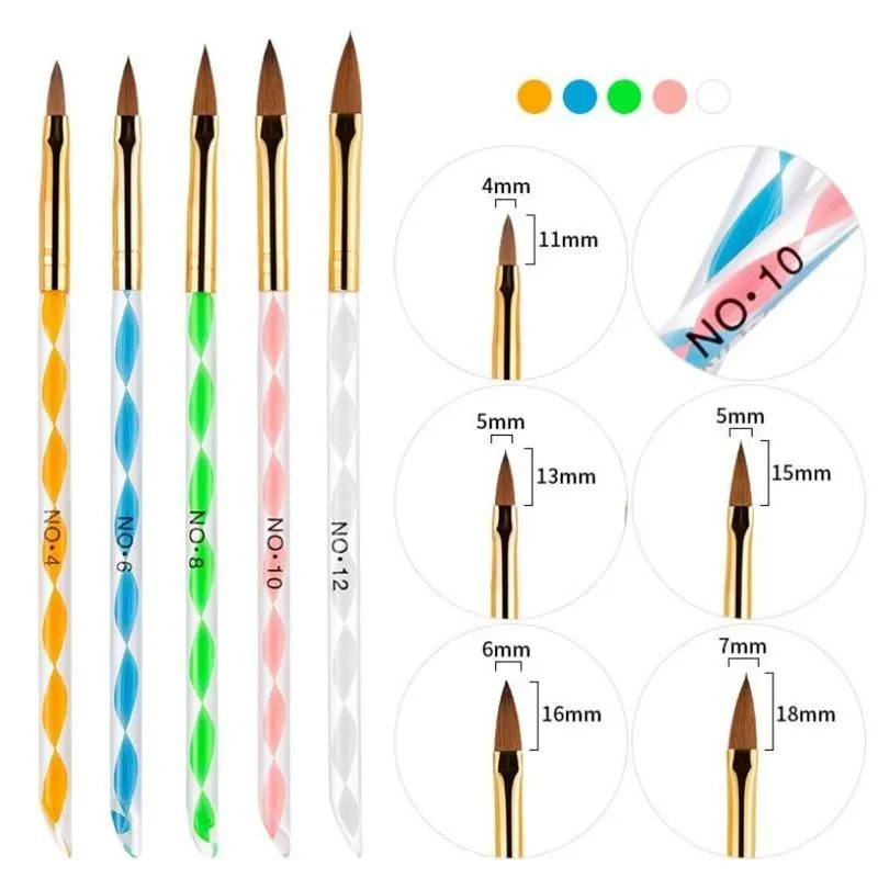 5 Pieces Excellent Quality Professional Nail Art Pen Brush For Acrylic Liquid, UV Gel Nail Acrylic Powder