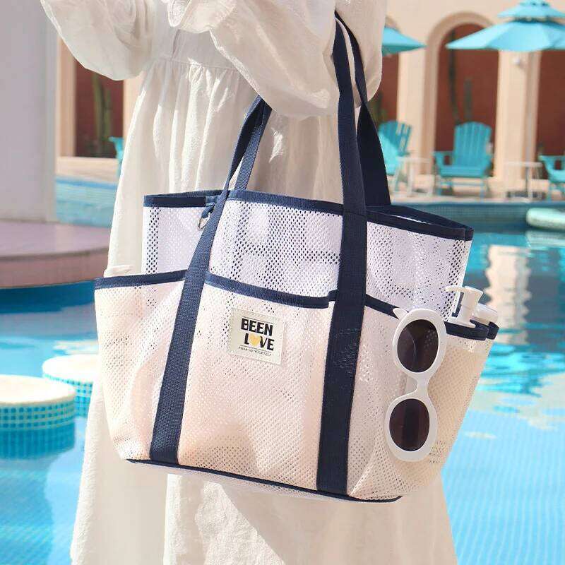New Hawaiian Tote Beach Bag Large capacity foldable fiess swimsuit storage Portable breathable hand-held mesh bag