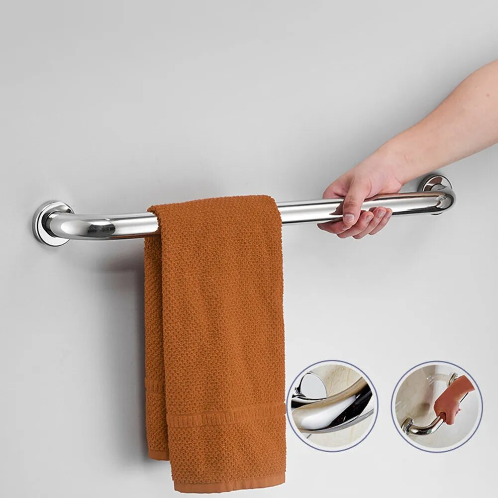 304 Stainless Steel Safety Grab Bar 300mm with Anti-Slip Bath Towel Rack Combo for Elderly Support and Home Safety