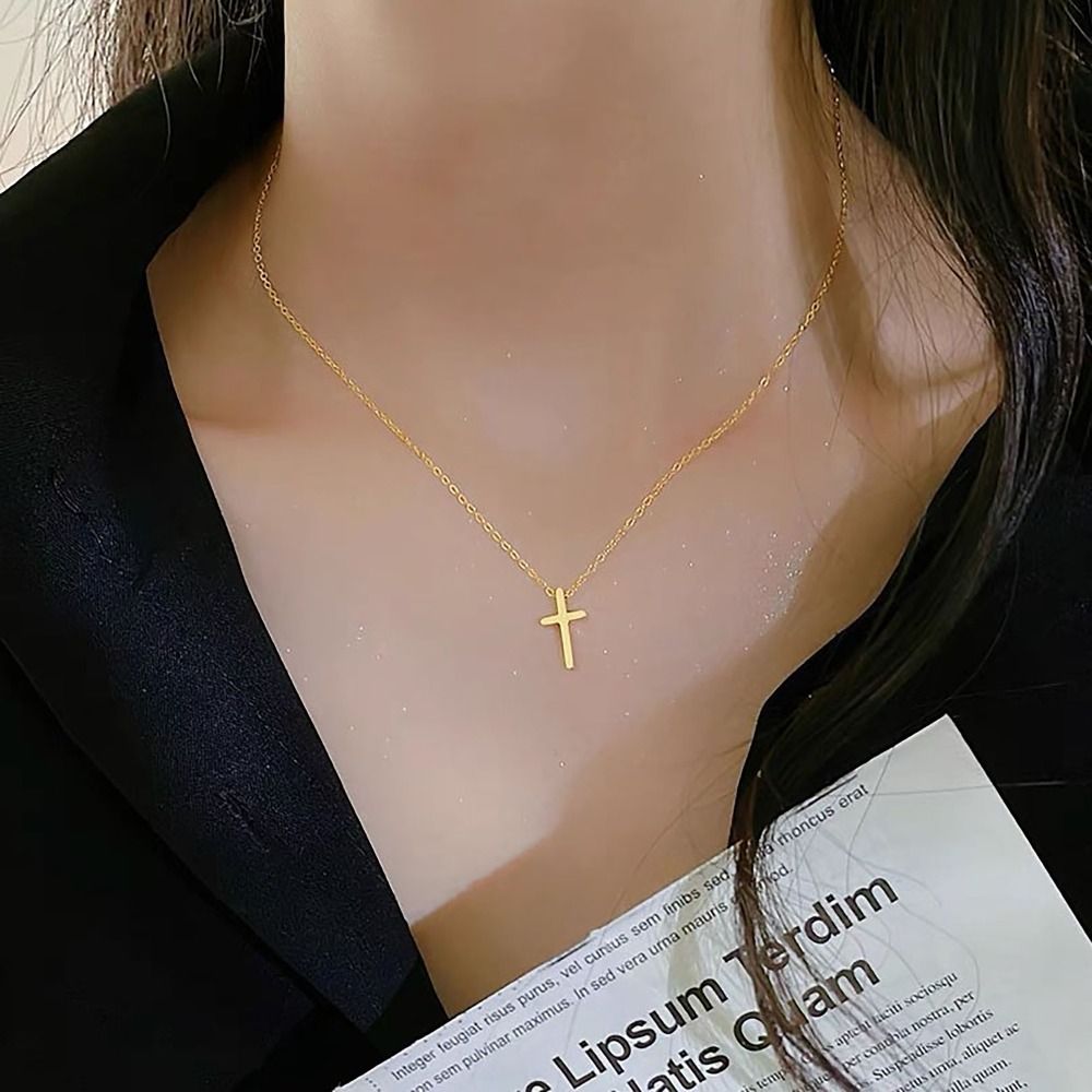 Simple Non-Fading Cross Pendant Titanium Steel Adjustable Chain Necklace INS Style Neck Accessory Clavicle Necklace Valentines Gift