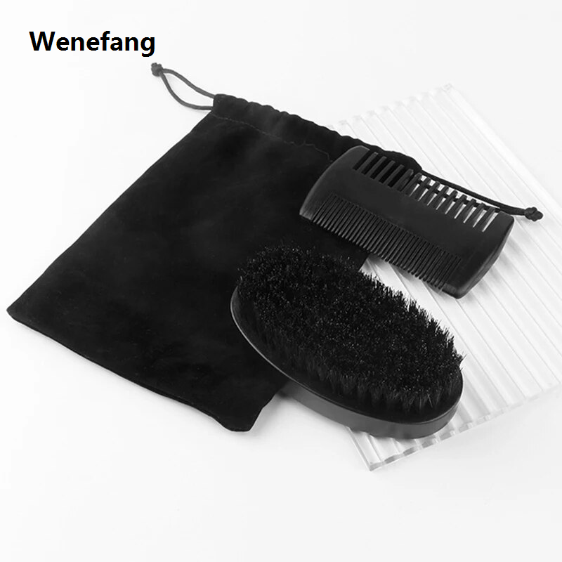 Wenefang Professional Soft Boar Bristle Wood Beard Brush Hairdresser Shaving Luxury Brush Comb Men Mustache Comb Kit With Gift Bag Hair Comb Set