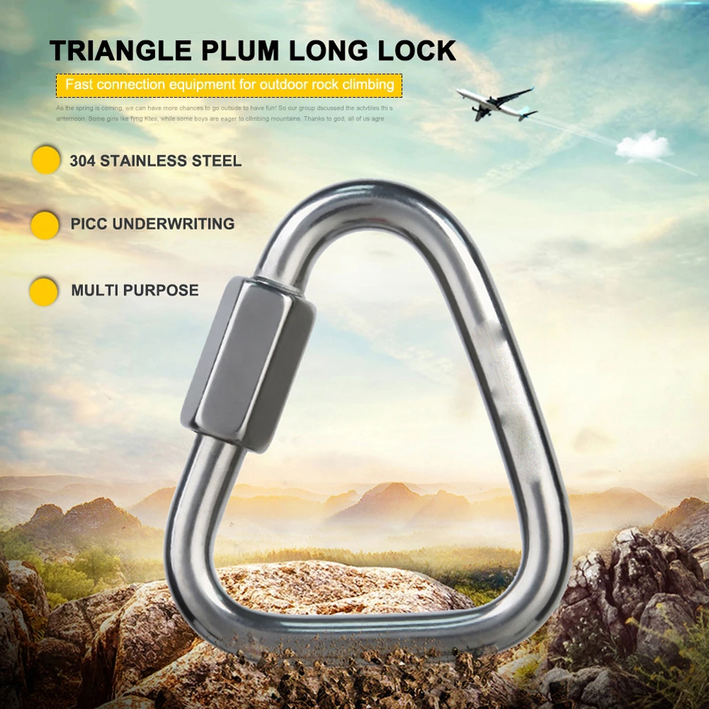 Screw Lock Lock Buckle Mountaineering 304 Stainless Steel Hook Buckle Triangle Carabiner Safety Connection Lock Climbing Buckle Fast Hook