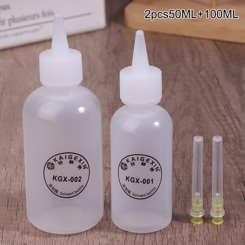 New specials KGX-001 Solder Flux Paste Resin Tools Empty 50ML+100ML Liquid Plastic Alcohol Bottle Perfume Bottle With Needle Tip Repair A JUE