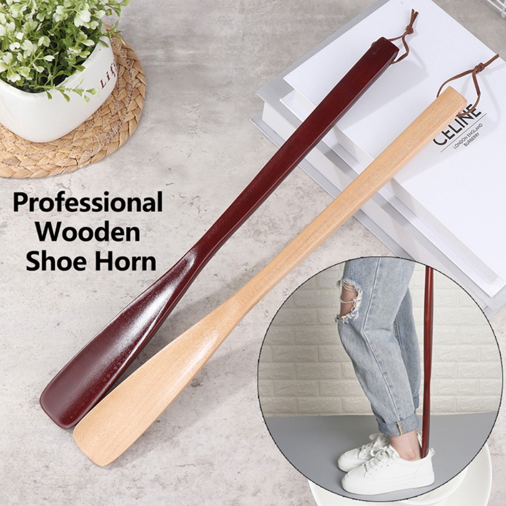 New Wooden Shoe Horn Hanging Easy on Off Put on Shoes Tools Portable Extra Long Handle Shoehorn for Seniors