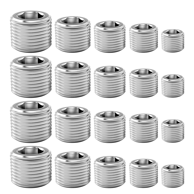 NCANRUI 20 Pcs Pipe Plug Fitting,1/8 1/4 3/8 1/2 3/4In NPT Male Internal Hex Thread Socket Pipe Plug Fitting Assortment Kit,B
