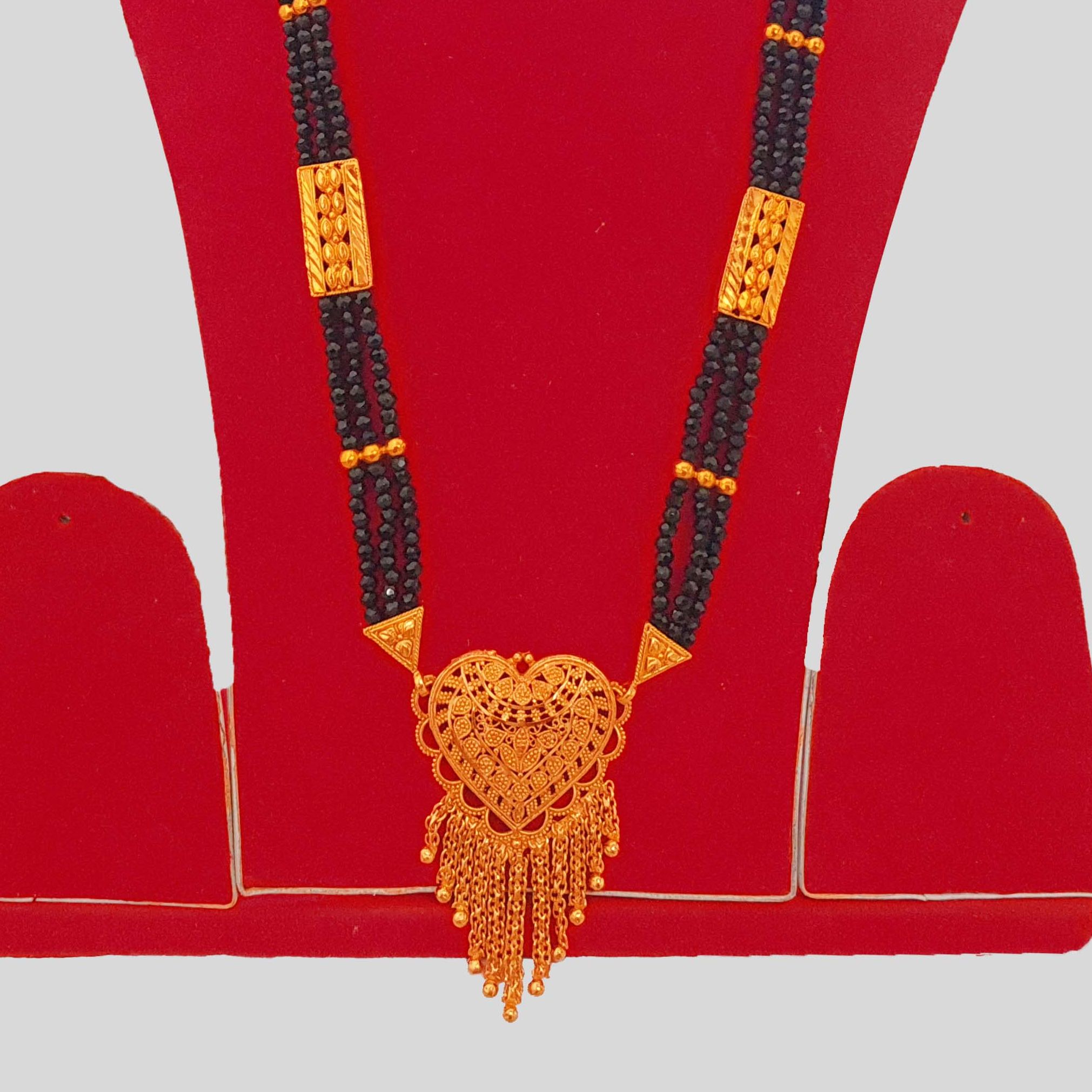 Gold Plated Close Loop Long Haar Pendant Design Neckalace Black Mangalsutra For Women