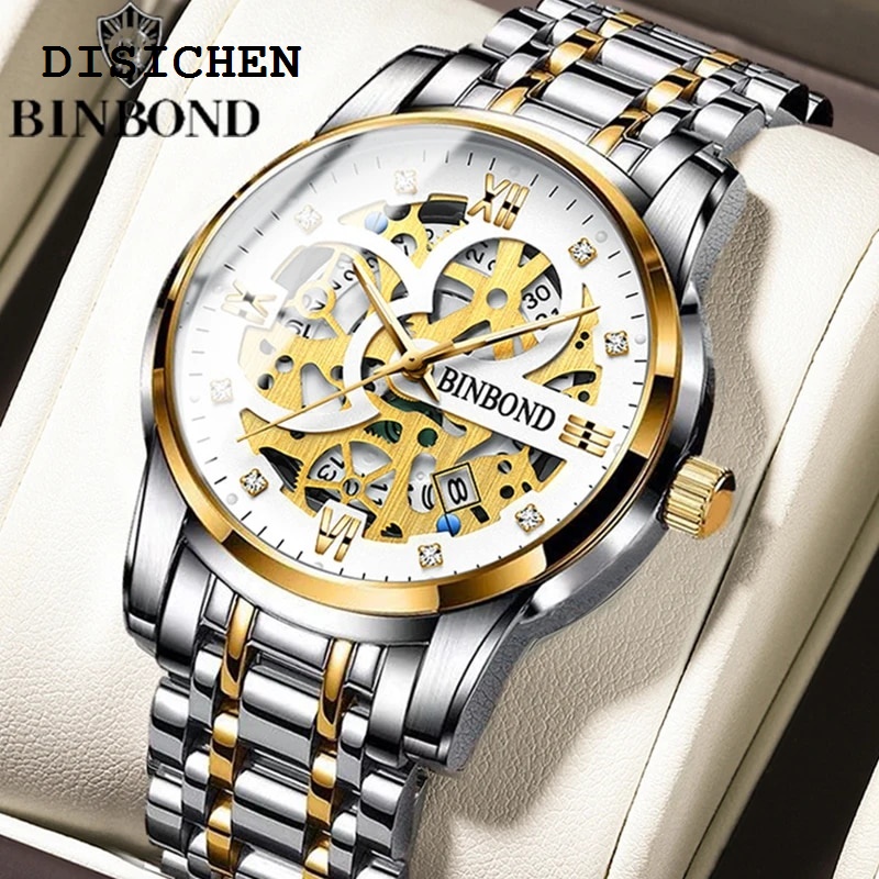 DISICHEN Profesional BINBOND B6656 New Automatic Non-Mechanical Quartz Watches 30M Waterproof Luminous Tourbillon Trendy Hollow Design Men Watches
