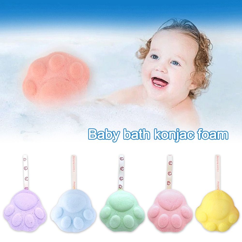 Creative Soft Baby Bath Sponge Cat Paw Shape with Lanyard Baby Shower Cotton Dead Skin Remover Shower Balls Bath Accessories