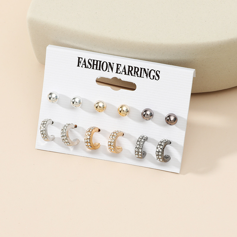 【New arrivals】Earrings New Style C- shaped Diamond Earrings suit One Card Pair All-match Street Photoshoot Fashion Earrings for Women