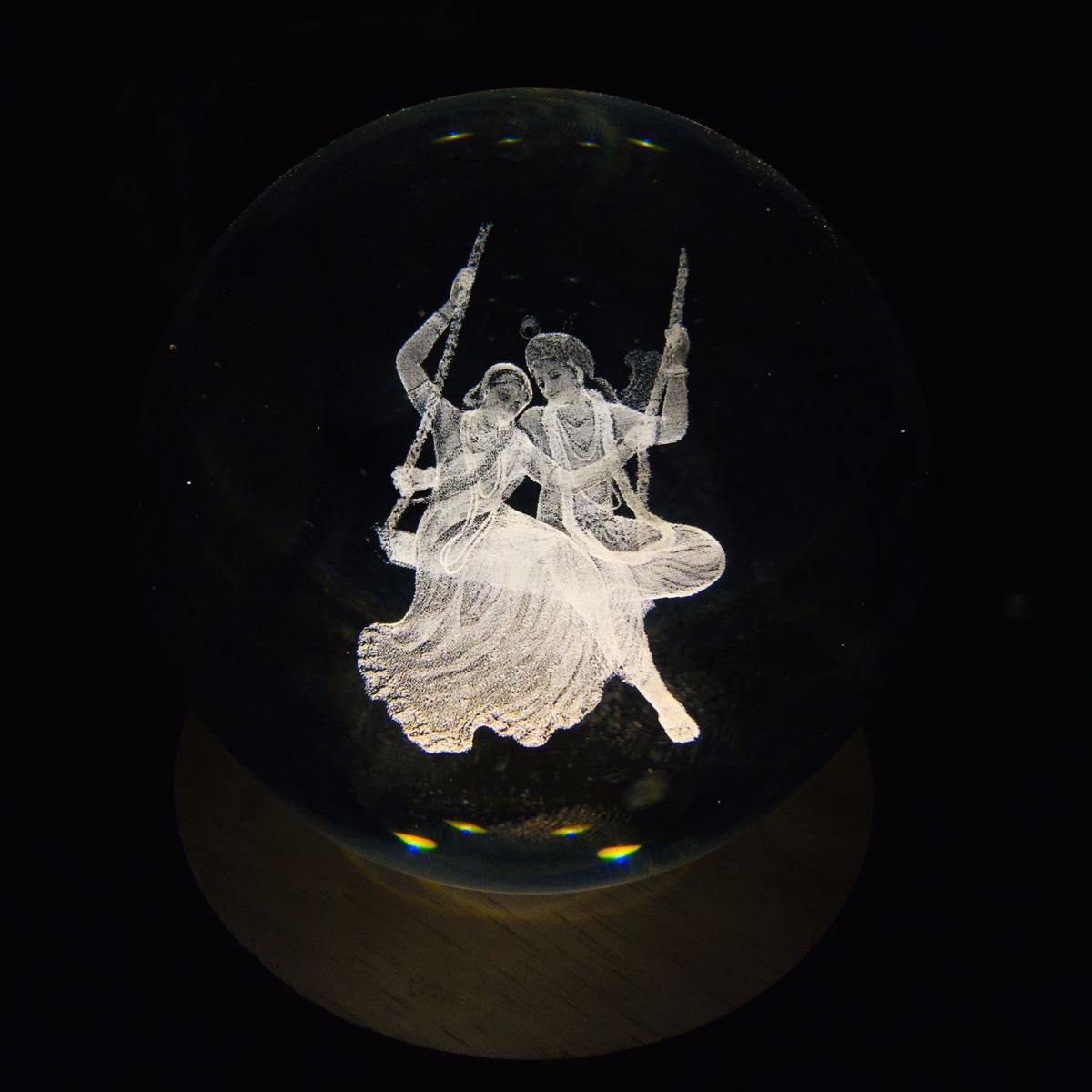 8cm 3D Decor Crystal Ball LED Night Light - Sitting Radha Krishna