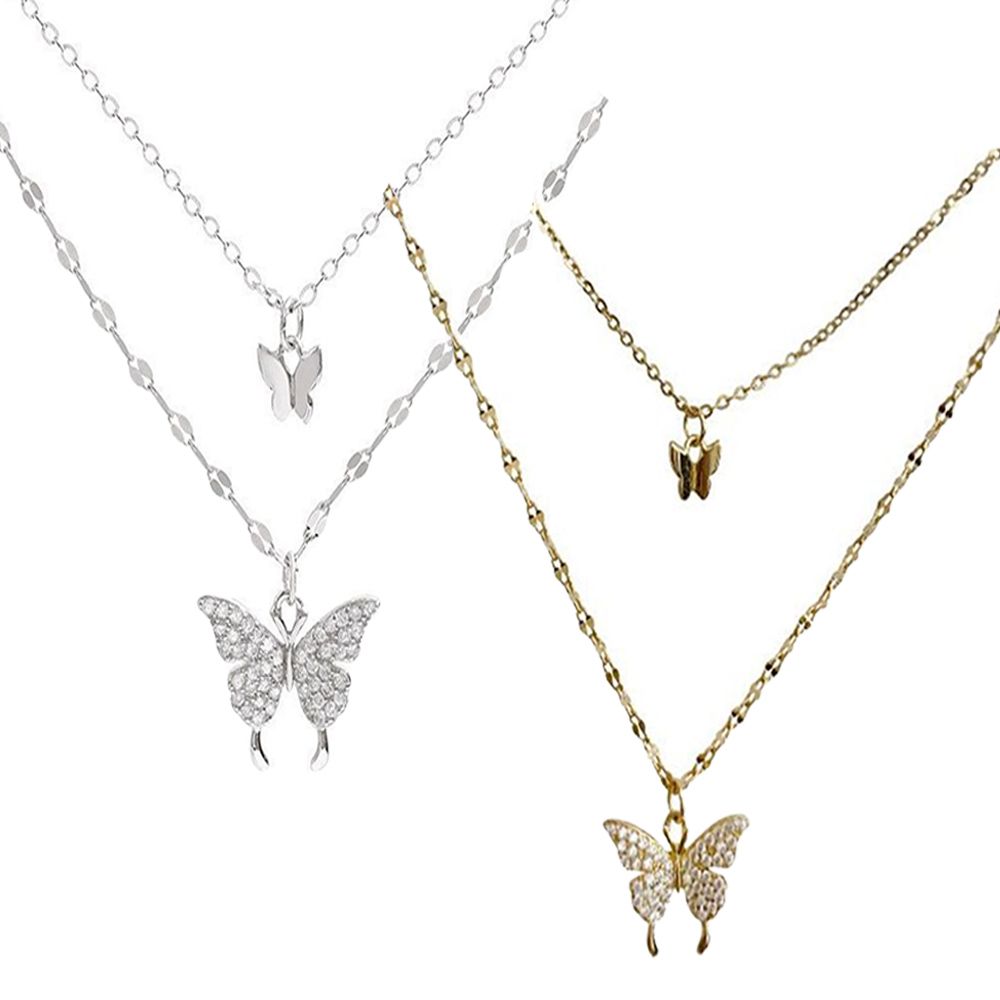 Lats New Shiny Butterfly Necklace Exquisite Double Layer Clavicle Chain Jewelry For Ladies Gift