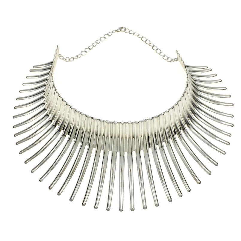 OUMERY Women's Big African Necklace Indian Style Bending Alloy Big Thorn Statement Collar Choker Silver Color