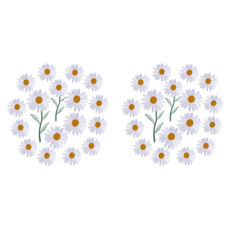 FORIDE 34Pcs Daisy Flower Iron/Sew on Applique for Dress Backpack Jacket (White)