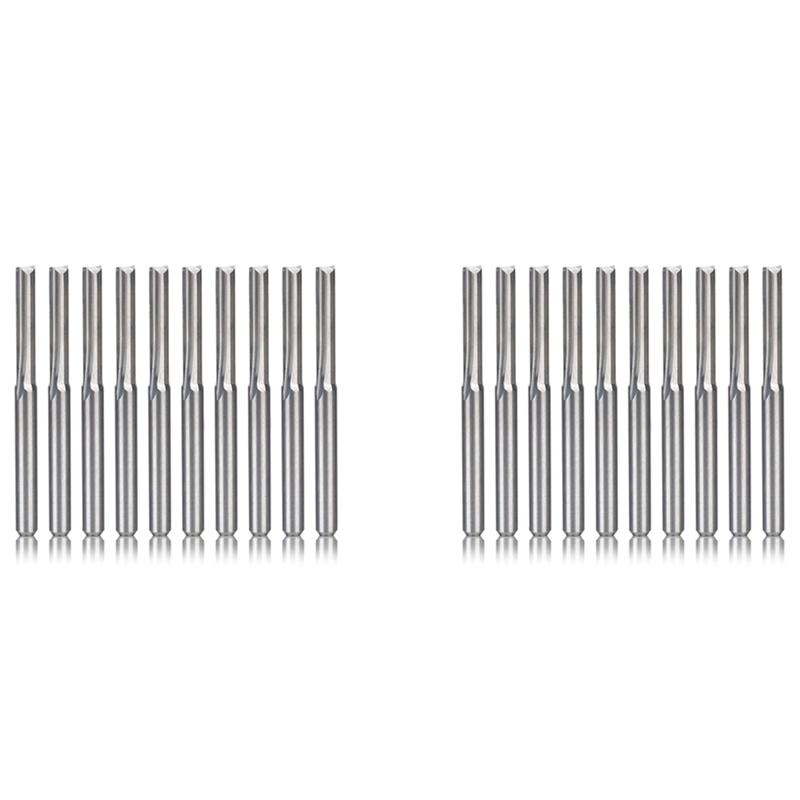 JAERBEE 20Pcs 2 Flute Cnc Router Bits 3.175mm Straight Slot Tungsten Steel Milling Cutter for Wood Plastic