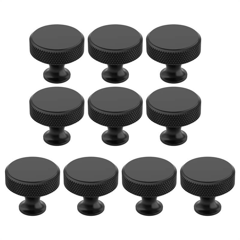NAMUNY 10 Pack Matte Black Knurled Cabinet Knobs Round Kitchen Cabinet Pulls for Drawer Dresser, Cupboard and Wardrobe