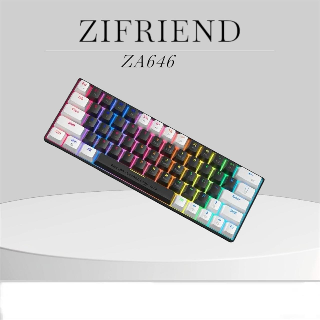 Zifriend ZA646 64 Keys Red Switch Wired Detachable RGB Mechanical Gaming Keyboard - PST