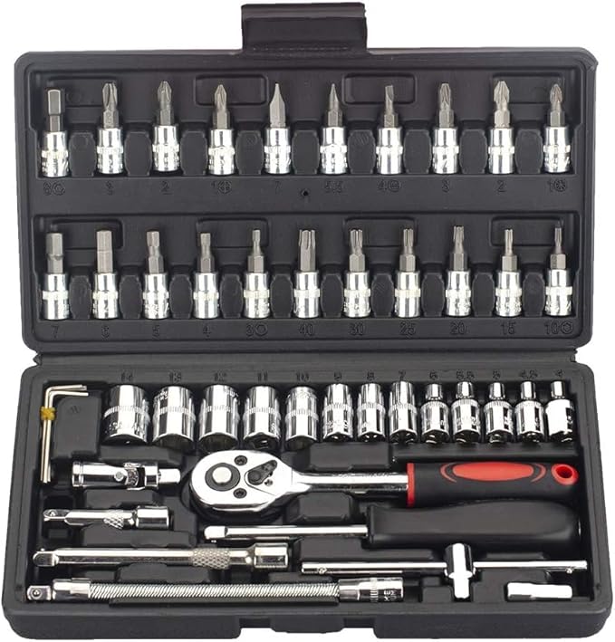 46 In 1 Tool Kit Socket Set | Wrench Set | Hand Tools | Screwdriver Bike Tool Kit Set | Goti Pana Box End Set (Multicolor)