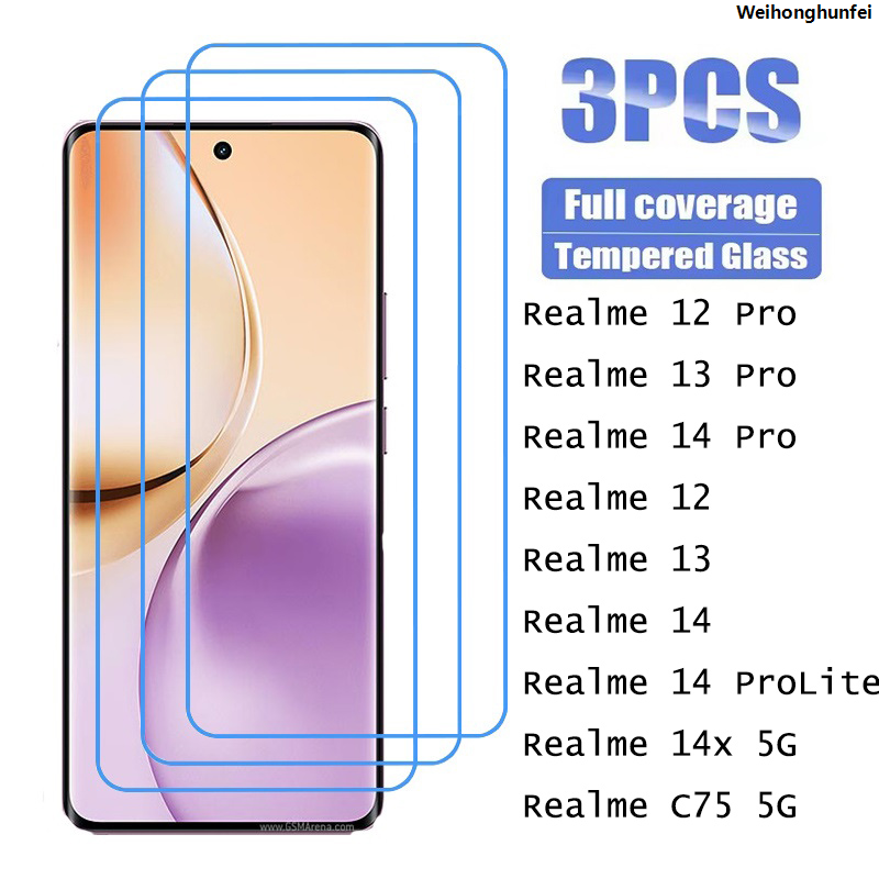 3Pcs Tempered Glass For OPPO Realme 12 13 14 Pro Lite 14x 5G C75 HD 9H Screen Protector