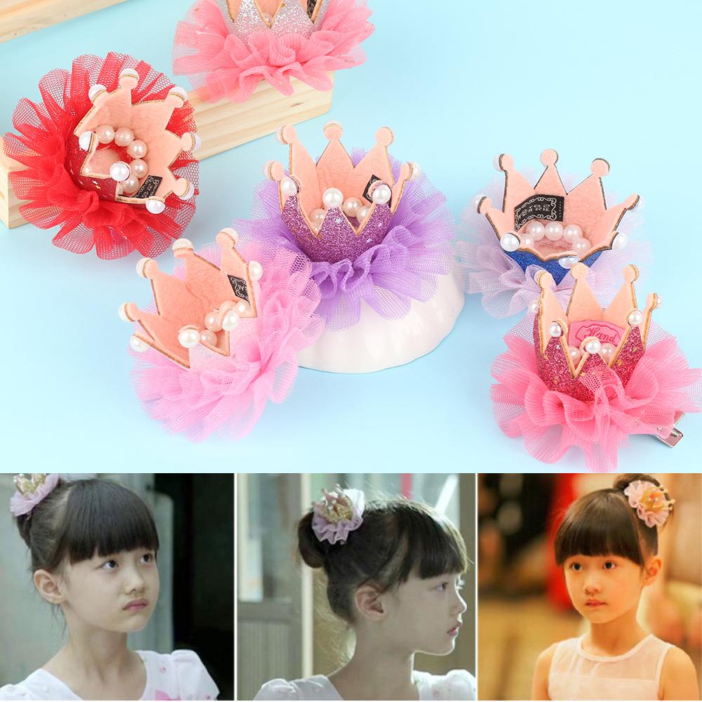 Baby Girls Crystal Rhinestone Crown Pearl Hairpin Hair Clip