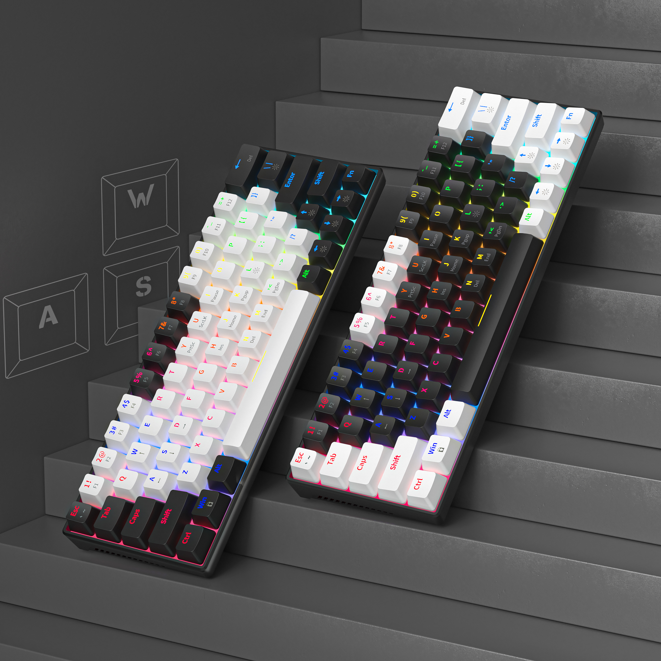 Zifriend Anti Ghosting Keyboard 63 64 Keys Blue Switch Custom Keycap Mini USB Wired Gaming Fashion RGB Backlit Optical Mechanical Keyboard