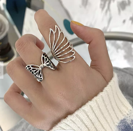 Butterfly Wing Rings Set For Women. Adjustable Stainless Steel Ring For Girls