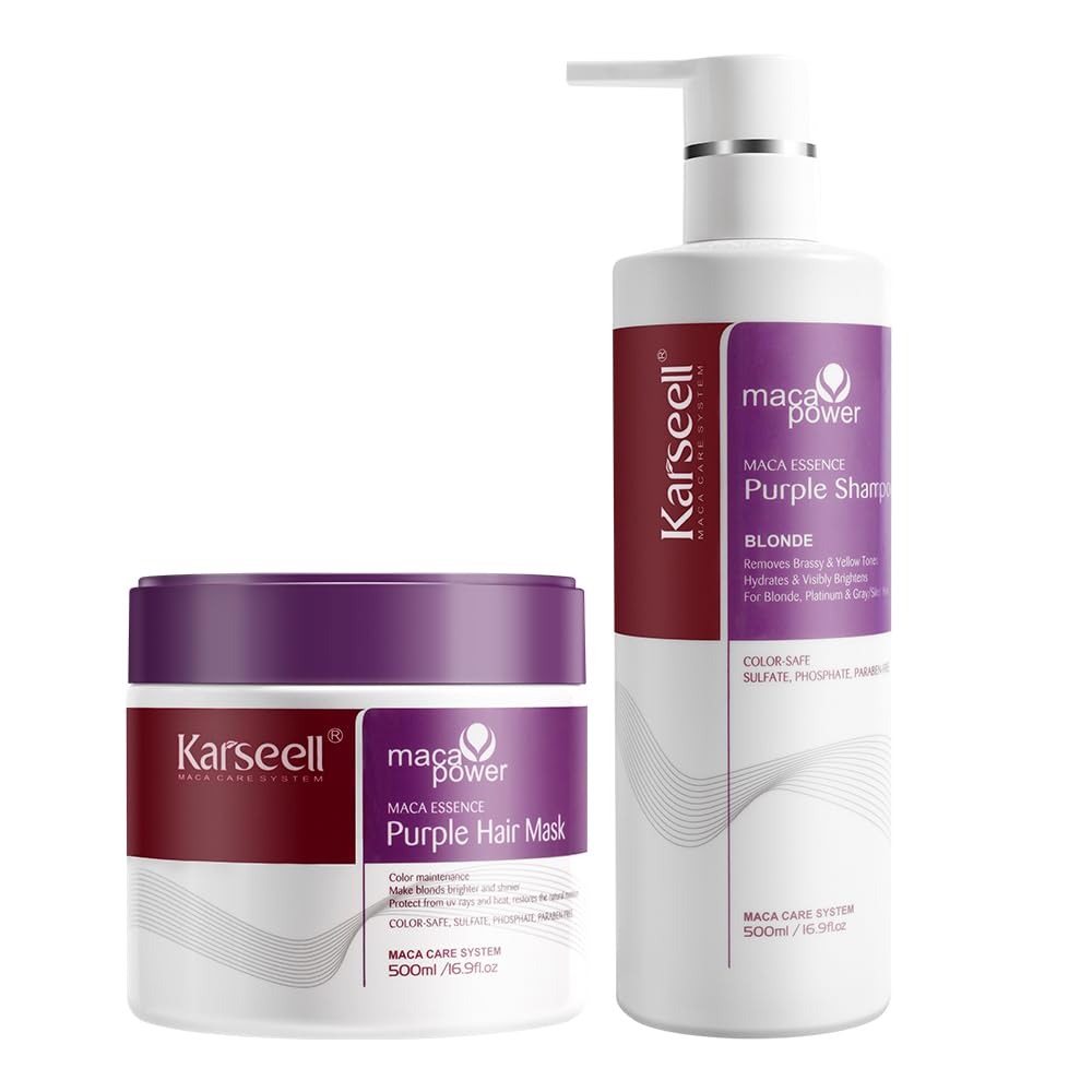 Karseell Purple Hair Mask + Purple Shampoo - For Highlighted, Bleached, or Grey hair
