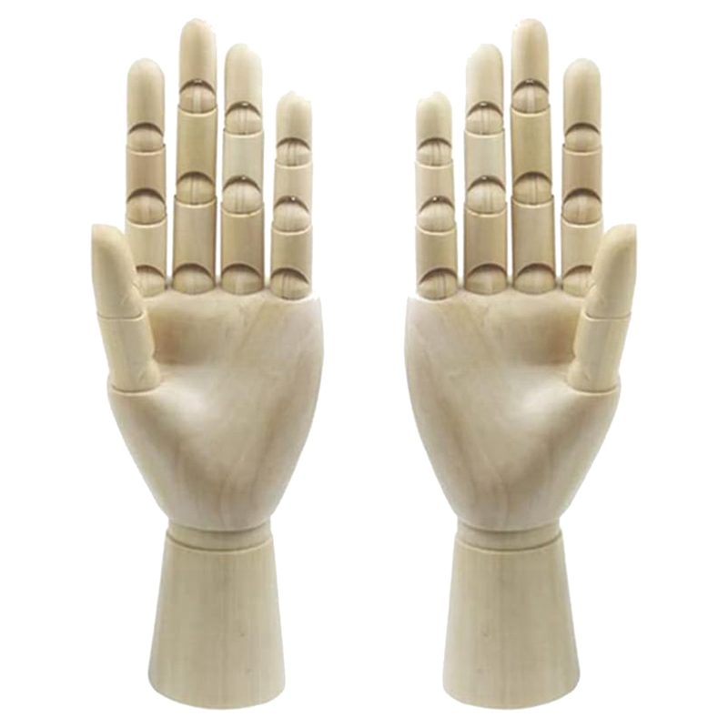 Wood Artist Drawing Manikin Articulated Mannequin with Wooden Flexible Fingers 2 Pcs(10 Inches-Left Hand Right Hand)