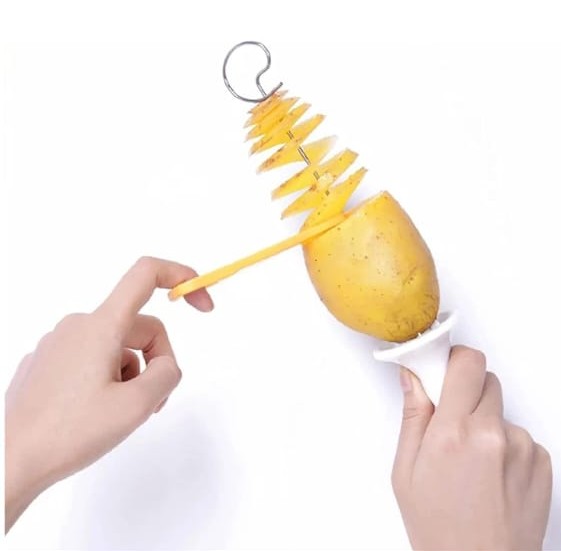 Spiral Potato Cutter Manual Slicer Vegetable Spiralizer Chips Maker With 4 Stainless Steel Sticks