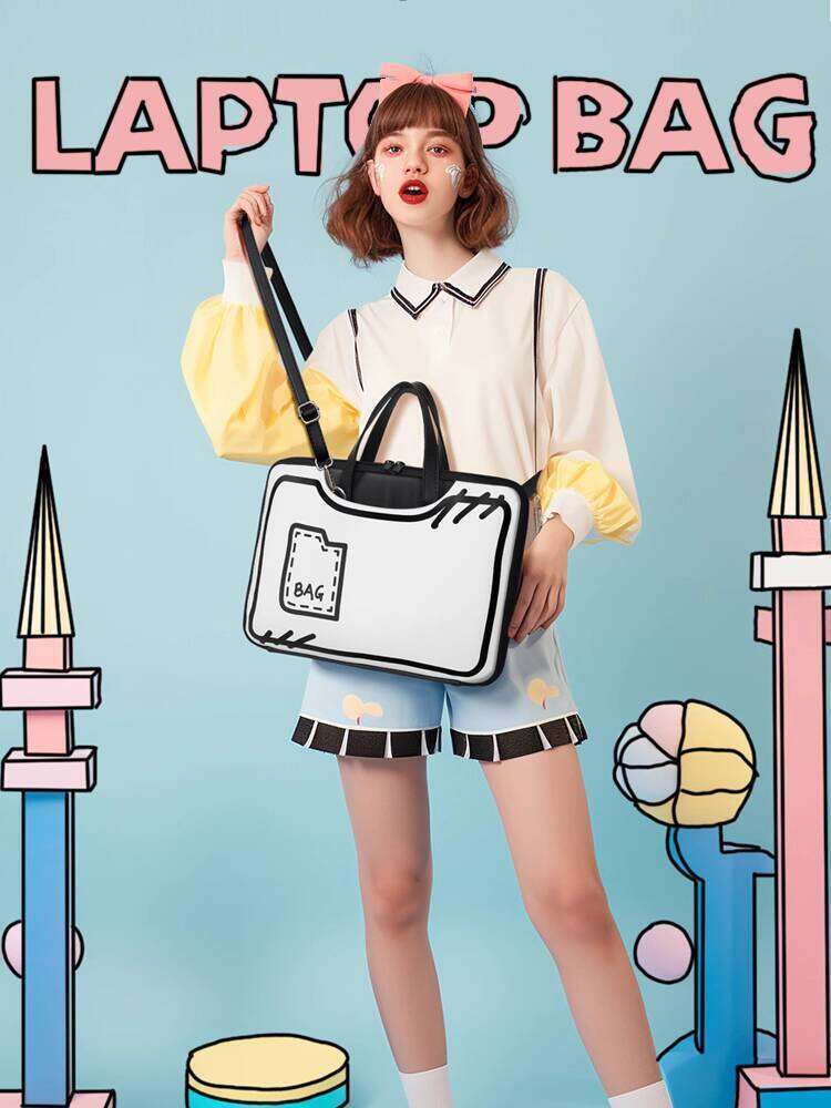 HLMT × Anime Hand-drawn Laptop Bag Handheld Notebook 16inch Womens 2023 New Xiaoxin Pro 14inch Cute Huawei Apple Book Lenovo Crossbody Commuter Savior