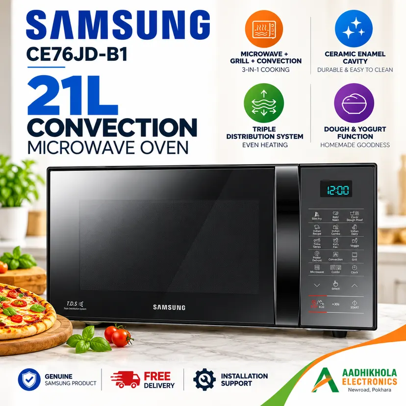 Samsung 21L Convection Microwave CE76JD-B1 | Microwave + Grill + Convection | Ceramic Enamel Cavity | Triple Distribution System | Dough & Yogurt Function | Eco Mode