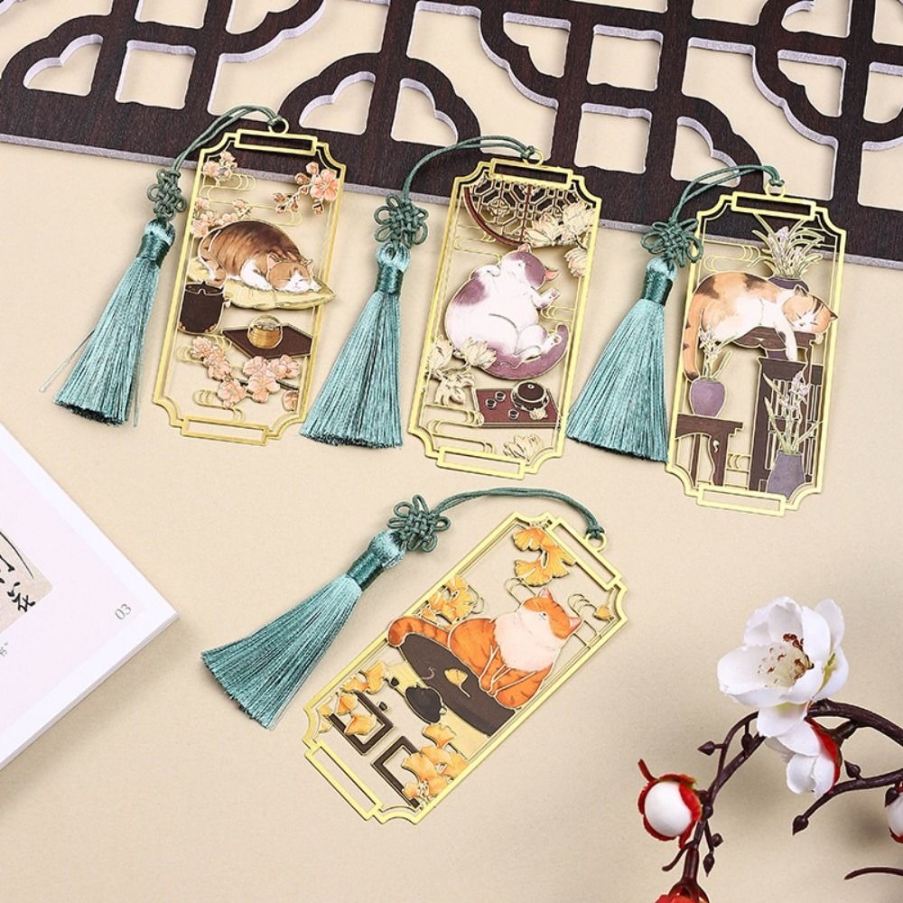 Creative 1Pc Chinese Style Hollowed Out Metal Cat Bookmarks Students Library Reading Tools Teacher's Day Gifts School Souvenirs