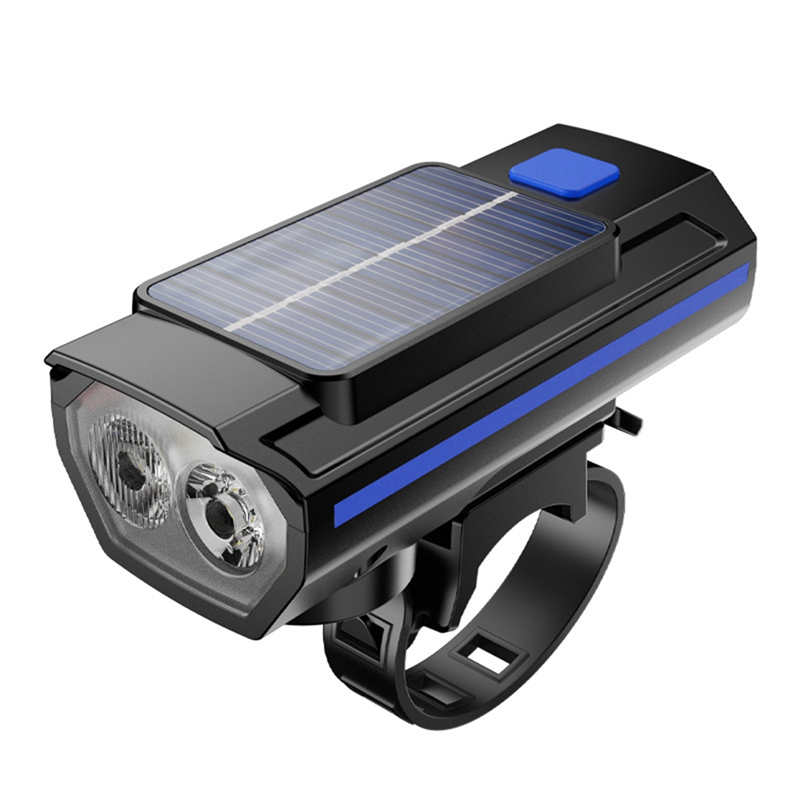 ARELENE Solar Bicycle Light with Horn TYPE-C Rechargeable Mountain Bike Road Bicycle Headlight Black & Blue