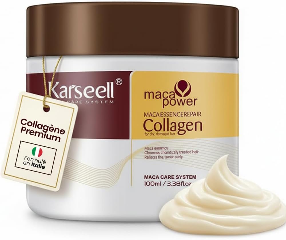 Karseell Collagen Hair Treatment Mask - 100ml Travel Size | Maca Power Essence Deep Repair Hair Conditioner for Dry & Damaged Hair | Argan Oil & Natural Herbs Formula