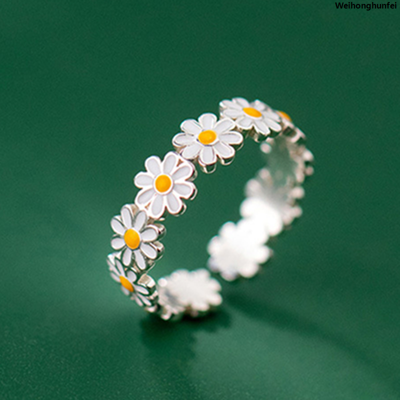 WeihonghunfeiBargain price Cute Daisy Flowers Rings For Women Sweet Girls Exquisite Enamel Sunflower Open Ring 2022 Korea New Trend Jewelry Wedding Gift