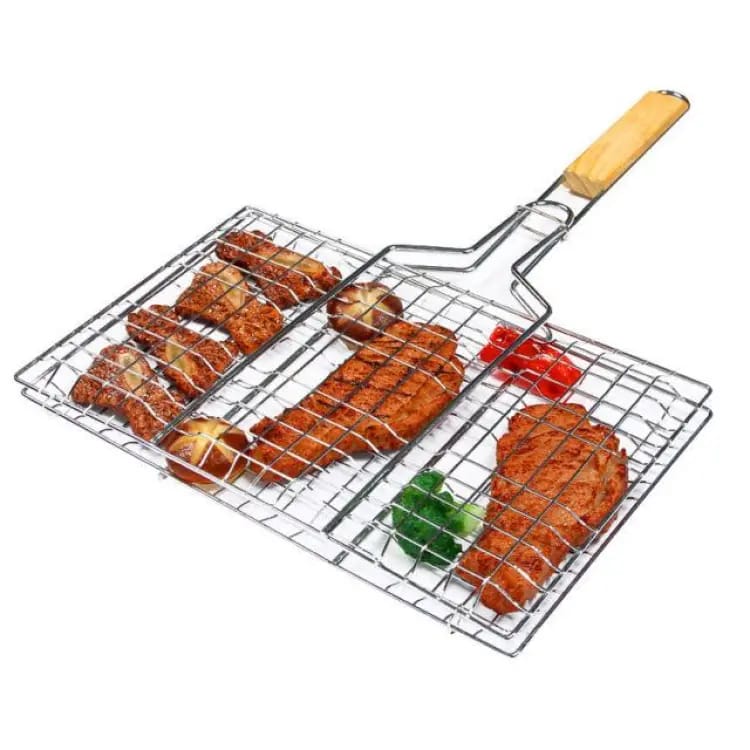 New Durable Stainless Steel Portable BBQ Grill Basket with Detachable Handle for Outdoor Grilling, Ideal for Vegetables, Fish, and Shrimp