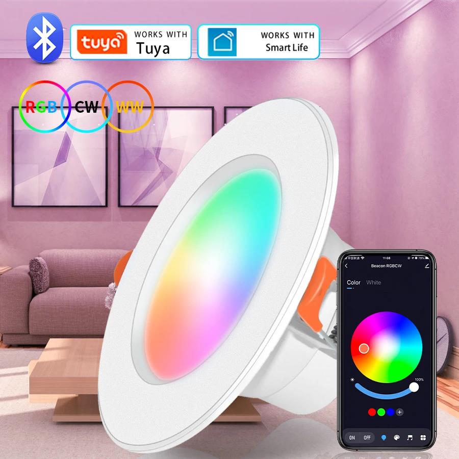 Vylon Tuya Bluetooth LED Downlight 10W 15W RGB Color Changing Dimmable LED Ceiling Lamp With Remote Control For Living Room Bedroom