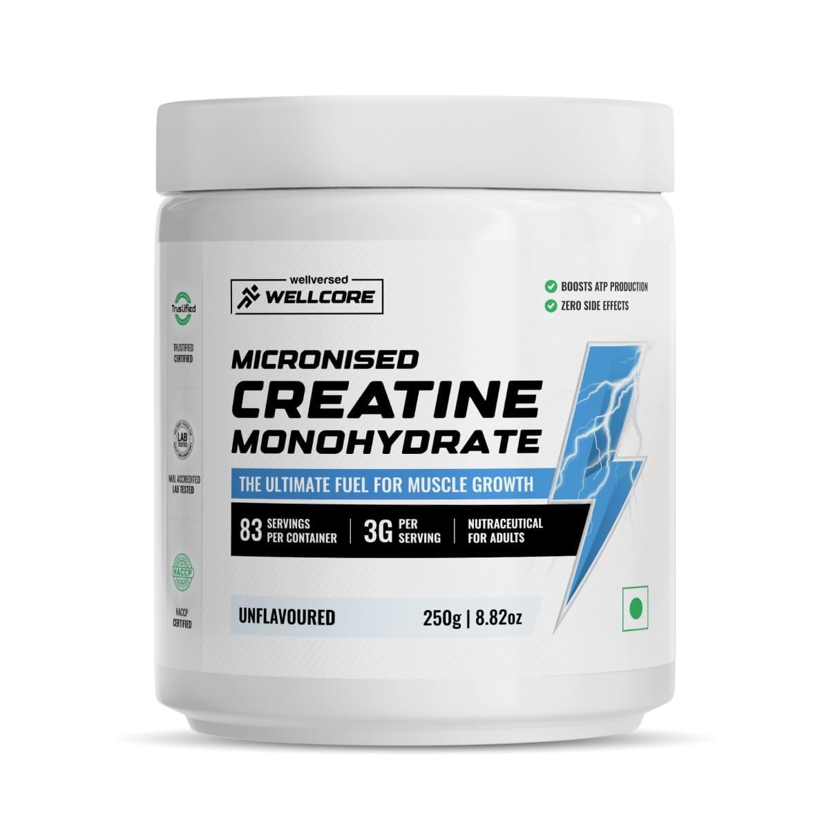 Wellcore Pure Micronised Creatine Monohydrate Powder 250g 83 Servings Unflavored Rapid Absorption | Enhanced Muscle Strength & Power | Fast Recovery | Increased Muscle Mass