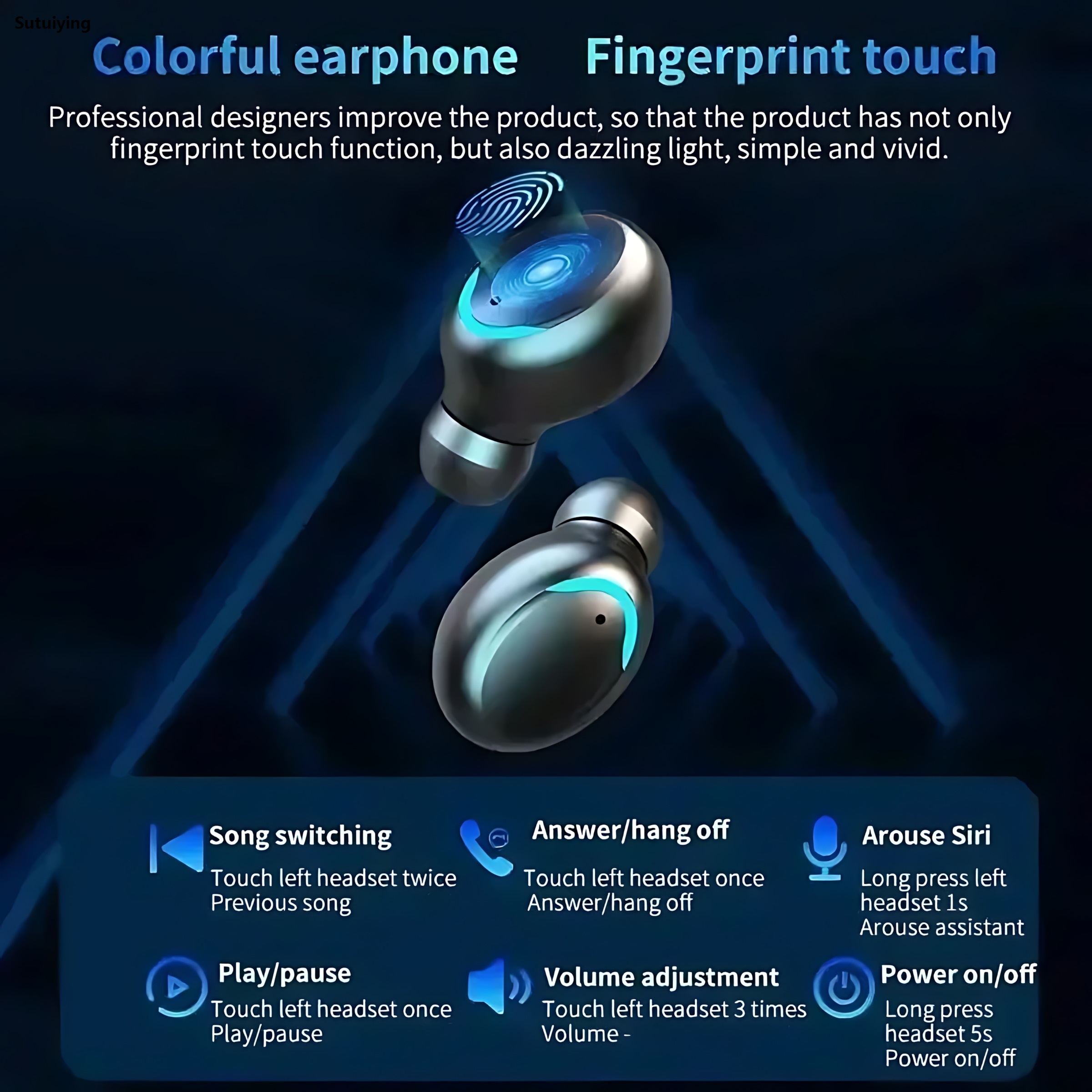 Sutuiying New F9 Bluetooth Headphones 9D Stereo High Bass Sport Earphones Original Handfree Touch Control Tws Wireless Earbuds Waterproof Headset