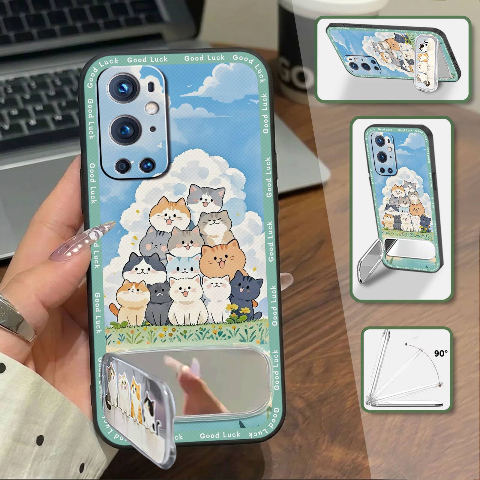 Cartoon Embroidery Phone Case For One Plus 9Pro/1+9 Pro Anti-dust Anti-knock Makeup Mirror Dirt-resistant Fashion Design
