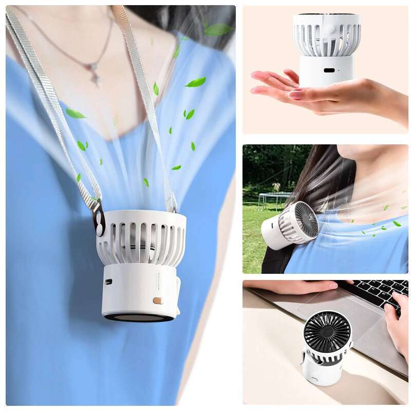 Eary Mini Portable Rechargeable 1000mAh Battery Type-C Neck Hanging Desktop Clip on Clothing Waist Cooling Cold Air Fan
