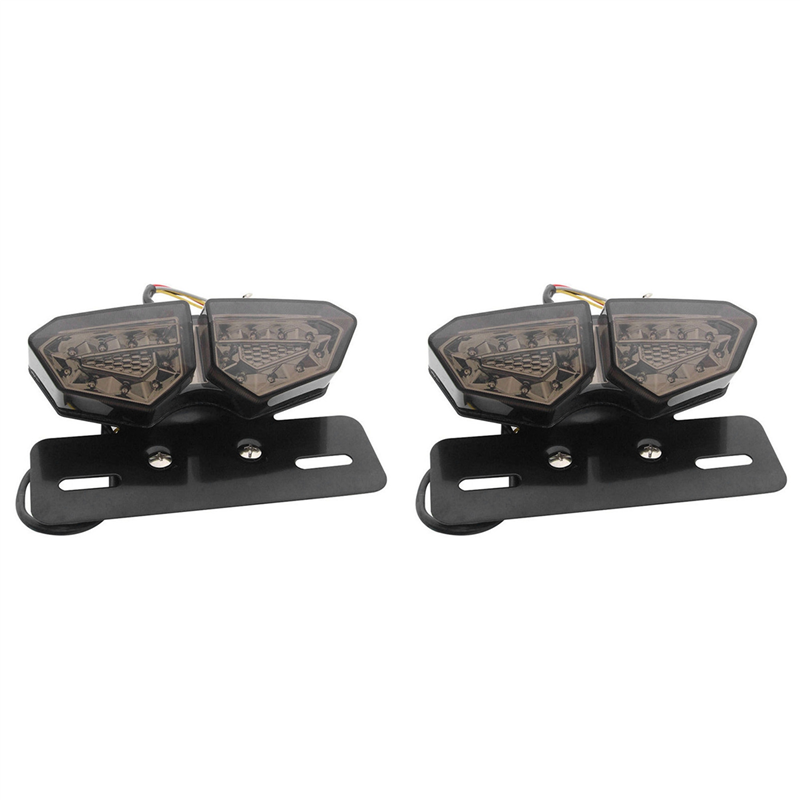 Wurrpopy-2X Motorcycle Taillight Smoke LED Motorcycle Brake Tail Turn Signal License Plate Integrated Light