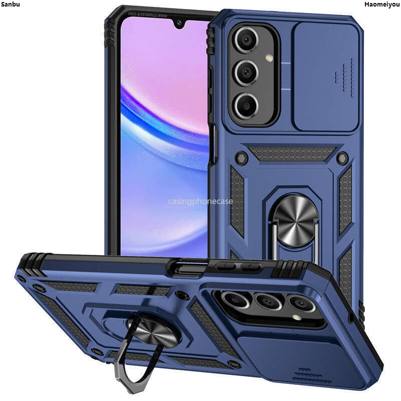 Sanbu2024 Samsung Galaxy A16 4G Armor Shockproof Magnetic Ring Stand Holder Bracket Full Protection Anti Fall Drop Phone Case Hard Back Cover Luxury New