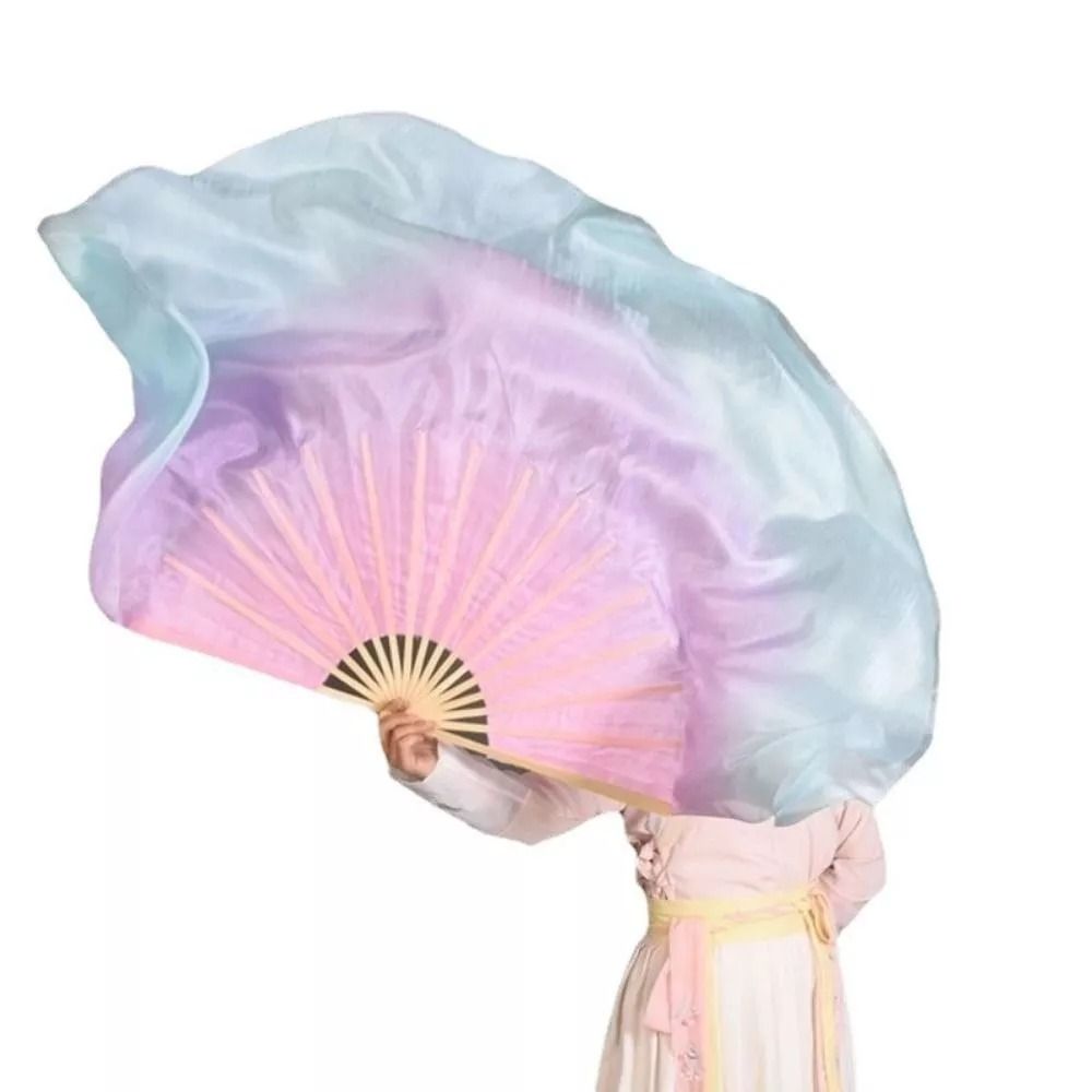 New Half Circle Hand Fan Chinese Traditional Long Silk Belly Dance Fan for Women Portable Performance Fans
