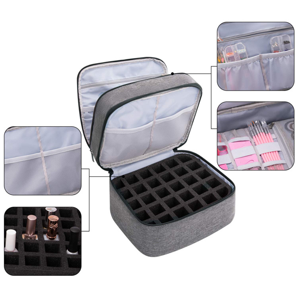 Bizzy Nail Polish Storage Bag Essential Oil Bag Portable Cosmetic Nail Care Kit Nail Care Tool Storage Box Double Layer 30 Compartment