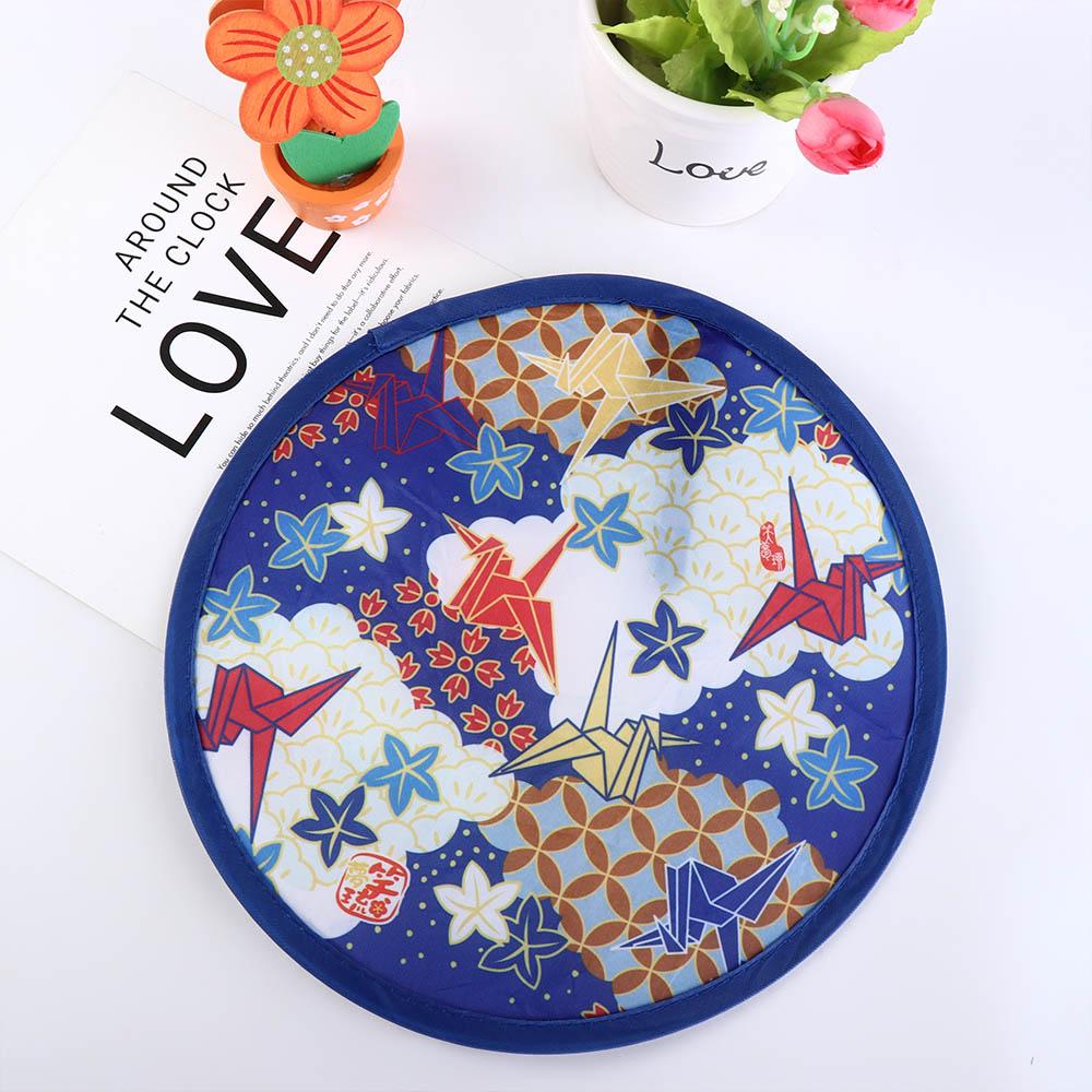 Decorative Japanese Style Summer with Pocket for Beach Lawn Nylon Flying Disk Folding Fans Hand Fan Outdoor